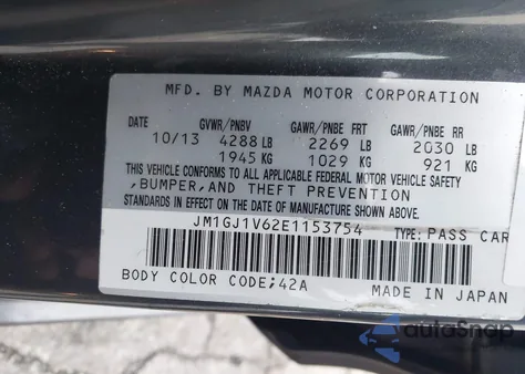 2014 Mazda Mazda6 I Touring z USA, uszkodzony, nr VIN JM1GJ1V62E1153754